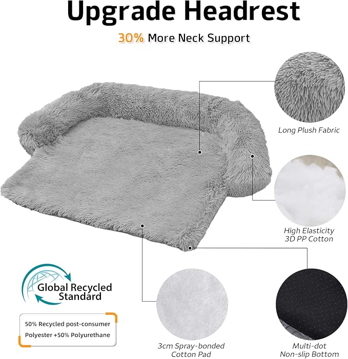 GGIB Calming Dog Bed Fluffy Plush Dog Mat for Furniture Protector with Removable Washable Cover for Large Medium Small Dogs and Cats (Large, Grey) - Image 2