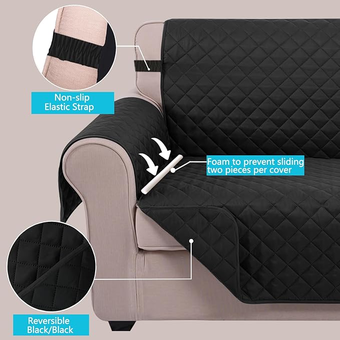U-NICE HOME Reversible Oversized 28''Chair Covers, Black | Armchair Cover for dogs Washable, Pet Friendly, Elastic Straps, Water Repellent, Diamond Quilted - Image 3
