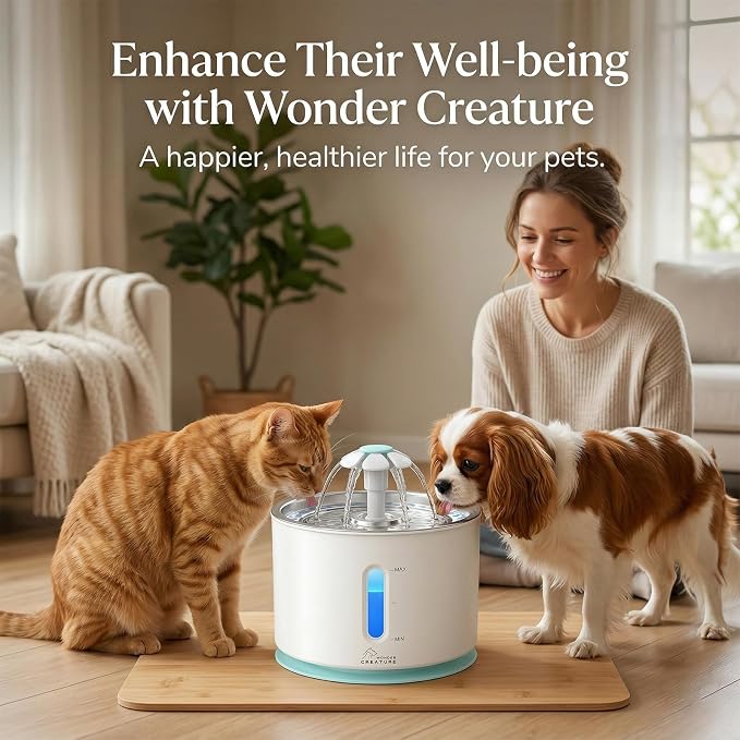 Wonder Creature Cat Water Fountain Stainless Steel Lid 81oz | Quiet Pet Fountain, LED Water Level Window, Multi-Layer Filter, Dishwasher-Safe Stainless Steel Lid for Cats and Dogs - Image 7