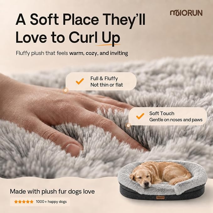 Miorun Fluffy Orthopedic Dog Beds Large Sized Dog, 36" Bolster Sofa Bed | Soft plush faux fur,lowered entry,washable cover,waterproof liner,claming dog couch for x-large dogs,supportive bolster - Image 3