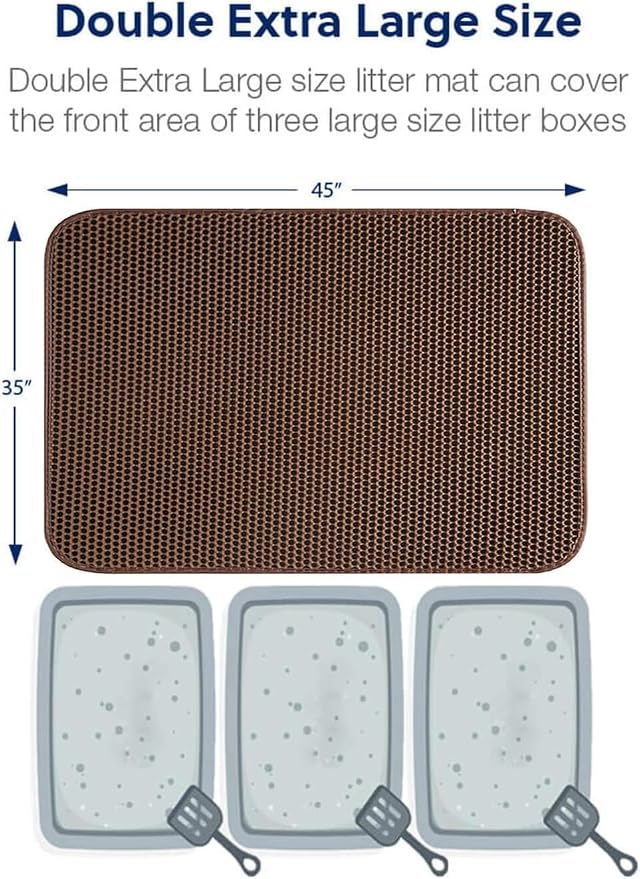 Cat Litter Mat, Kitty Litter Trapping Mat, Honeycomb Double Layer Mats, No Phthalate, Urine Waterproof, Easy Clean, Scatter Control, Catcher Litter Tray Box Rug Carpet - Image 2