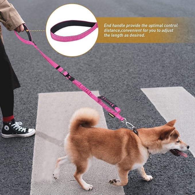 AUBELL Tactical Dog Leash Heavy Duty,4-6ft No Pull Bungee Leash,Pink | Reflective Dog Leash for Medium Large Dogs with Comfortable Padded Double Handle,Car Seat Belt,360 Degree Rotating Carabiner - Image 9