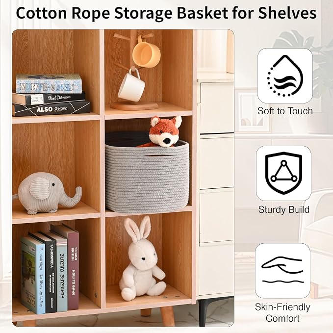 ICERZCZ Woven Cotton Rope Storage Basket for Organizing, Cute Decorative Baskets for Gifts Empty, Organizer Bins for Dog Toy, Baby Laundry, 15“×11”×9.5“, Light Grey - Image 5
