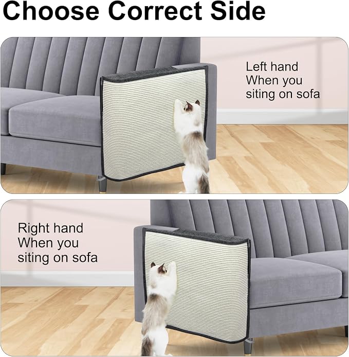 Upgraded Cat Scratch Furniture Couch Protector with 27.6’‘L*19.6’‘W Natural Sisal for Protecting Large Area Couch Sofa Chair,Couch Corner Cat Scratcher(Dark Grey/Right Handed) - Image 4
