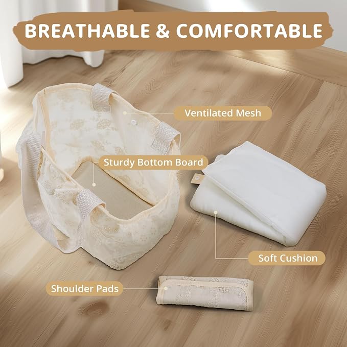 ONECUTE Dog Carrier for Small Dogs Rabbit cat with Lace Design, Cotton Bag, Dog Carrier Soft Sided, Collapsible Travel Puppy Carrier (Beige, 9.4" L x 5.9" W x 9.4" H) - Image 4