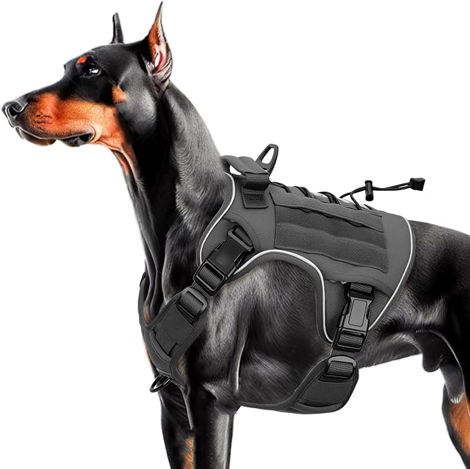 Heavy-Duty Tactical Dog Harness for Large Dogs, No Pull Adjustable Reflective Pet Vest with Molle System, K9 Military-Grade Control for Service Training, Outdoor & 10+ Breeds, Gray, Large by Bruvoalon