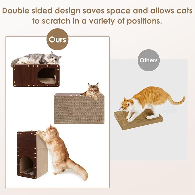 EHEYCIGA Cardboard Cat Scratcher House, 23-Inch Cat Scratch pad, Dark Brown | Cat Scratching Board for Indoor Cats, High-density Corrugated Paper, Multi-function, Anti-scratch, Easy Install, Extra Large - Image 4