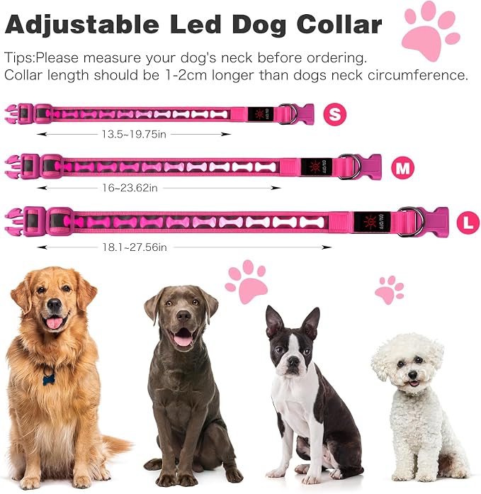 Flashseen LED Dog Collar Light Up USB-C Rechargeable, Pink, Small | Glow in the Dark Collar for Night Walking, Adjustable Waterproof Visibility Glowing Collars for Dogs - Image 5