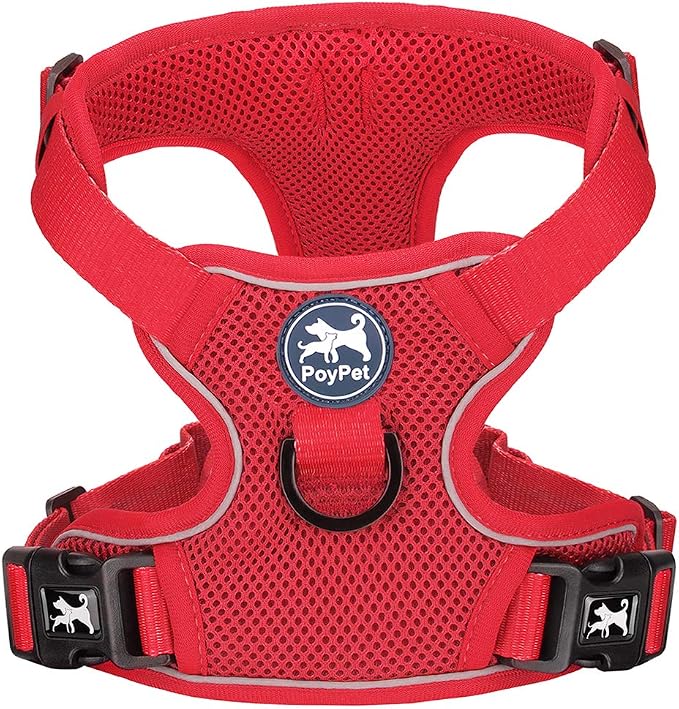 PoyPet Mesh Dog Harness, Reflective Breathable Puppy Vest for Large Dogs | Lightweight, Soft Air Mesh, Back D-ring, Adjustable, Comfortable, Double Padded, No Choke, for Daily Walking, XL, Red by PoyPet