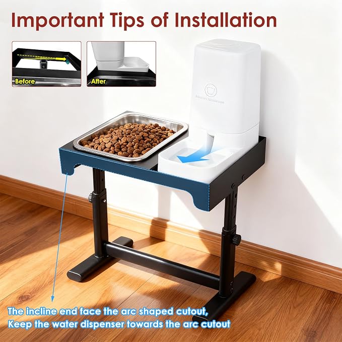 Elevated Dog Bowls with Water Dispenser and 304 Stainless Steel Bowl, Adjustable to 6 Heights, 2.75" to 14.6", Raised Dog Food Bowls for Small, Medium & Large Sized Dogs, Tilted Angle - Image 9