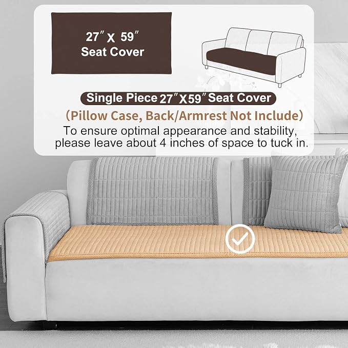 Velvet Washable Dog Couch Cover, Non-Slip Waterproof Pet Sofa Protector for 2-Cushion Sectional, L-Shaped Sofa & Loveseat, Machine Washable(1PC/27.6"x59.1",Khaki) - Image 2