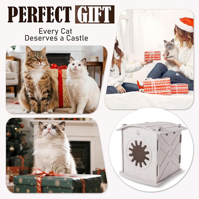 Cat Houses for Indoor Cats: Felt Cat House Cave Cathouse, Scratch-Resistant Warm Insulated Covered, Hideaway Tent for Anxiety Relief Gift - Image 8