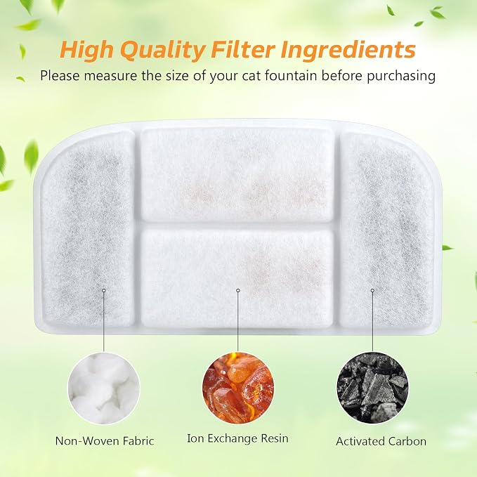 BOORCA 5L Wireless Cat Water Fountain Filters 6 Pieces Triple Filtration System Replacement Filter Fit for 5L Cat Pet Fountain, 6 Filtration System and 2 Pre-Filter Sponges - Image 3