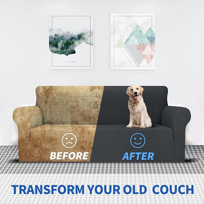 MAXIJIN Couch Covers for 3 Cushion Couch Sofa (71"-91"), 1-Piece Stretch Sofa Cover Slipcover Furniture Protector with Elastic Bottom for Kids,Dogs (Large, Diamond Pattern Gray) - Image 4