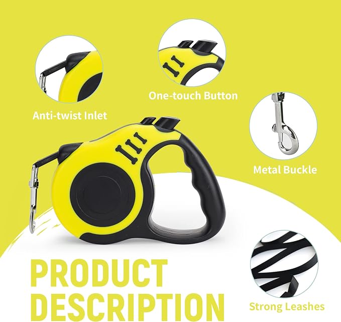 Retractable Dog Leash Automatic Telescopic Tractor Dog Tape | Pet Tape 10/16 FT Durable and Convenient, with Folding Bowl, Dispenser, Rubbish Bags, Suitable for Small and Medium Dogs - Image 5