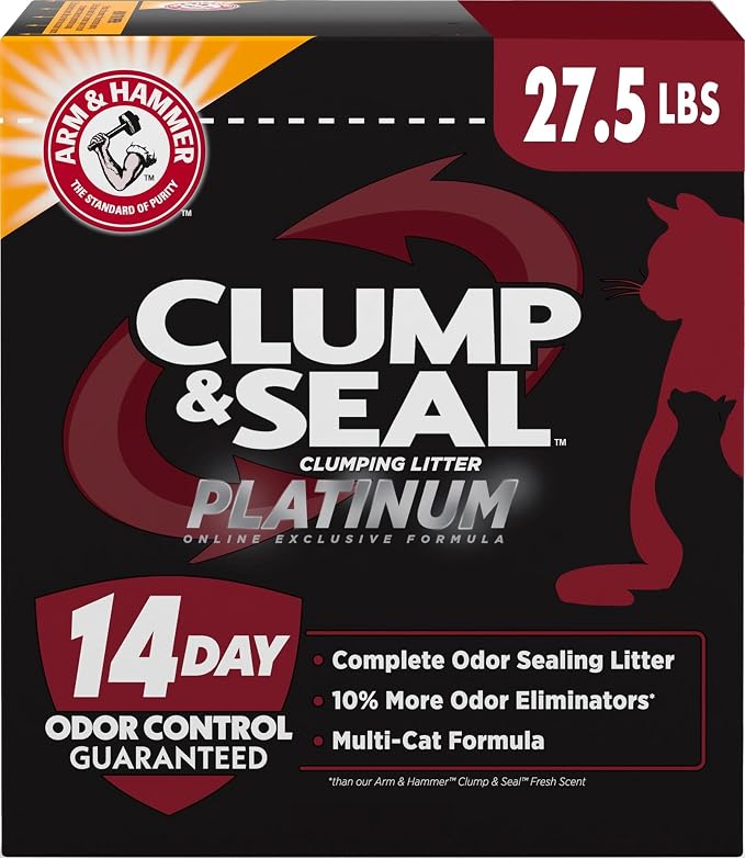 ARM & HAMMER Clump & Seal Platinum Clumping Cat Litter, Exclusive, 27.5 Lbs | Clumping Litter, Rock-Hard Clumps, Baking Soda Odor Eliminators, 14-Day Odor Control by ARMHAMMER