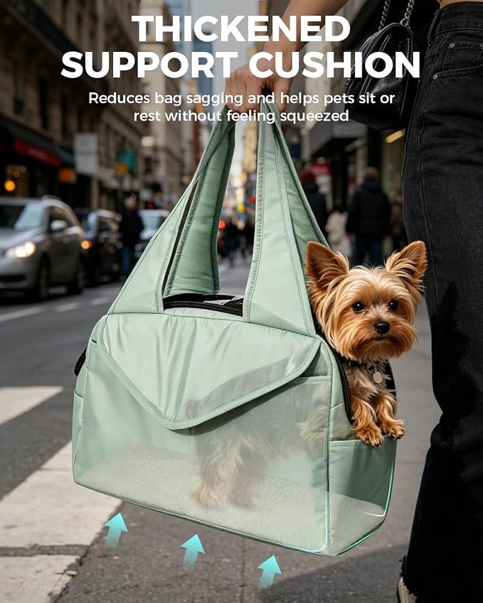 Lightweight Dog Purse with Large Pockets for Small Dogs up to 8 lb | Stylish, Soft-Sided Small Dog Carrier with Safety Buckle and Breathable Anti-Scratch Mesh for Travel, Sage Green - Image 6