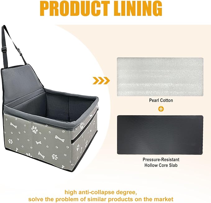 Pet Dog Booster Seat, Upgrading the Framed wall to Prevent Collapse，Breathable and Foldable Pet Car Basket，Removable andWashable pet car seat (Plush Gray) - Image 4