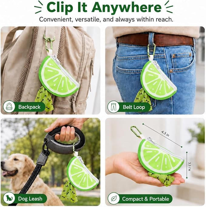 Dog Poop Bag Holder for Leash Lime Shape Pet Outdoor Accessory | Thin Lightweight Dog Waste Bag Carrier with Storage Pouch, Leash Attachment for Walking, Travel, Beach - Image 4