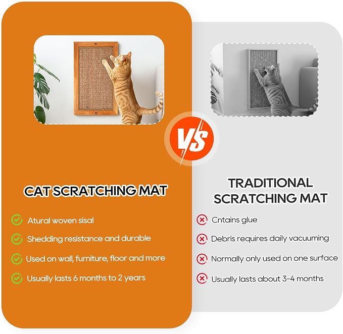 Cat Scratching Post - 2PCS Large, Wooden Sisal Cats Wall Scratcher, Floor or Wall Mounted Vertical Cat Scratch Pad for Indoor Cats Adults or Kittens, Cat Wall Furniture Protector - Image 6