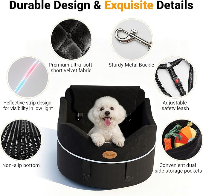【Master Crafted for Medium Dogs】 PetDance Dog Car Seat with Anti-Tip Design | Cooling Cushion Dog Car Bed for Medium & Small Dogs Up to 40 lbs, 30% Extra Spacious, Anti-Slip Base, Premium Matte Black - Image 6