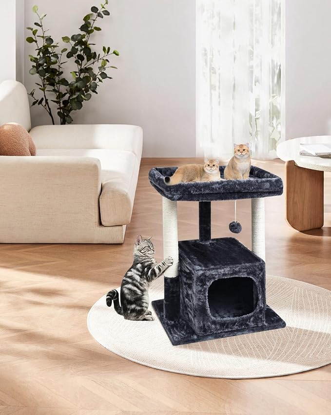 SYANDLVY 27IN Cat Tree for Indoor Cats Large Adult, Modern Activity Tower | Scratching Posts, Condo with Plush Perch, Climbing Stand with Spring Ball for Play, Smoky - Image 7