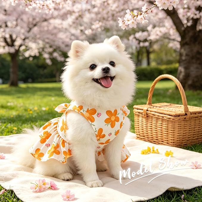 2Pack Small Dog Harness Dress for Girl Puppy Cat Dress with Flower Pattern Bow Adjustable Breathable Lining Back D-Ring Cute Outfits for Small Puppy, Cat Dresses for Cats Only or Dog Girl Clothes - Image 3