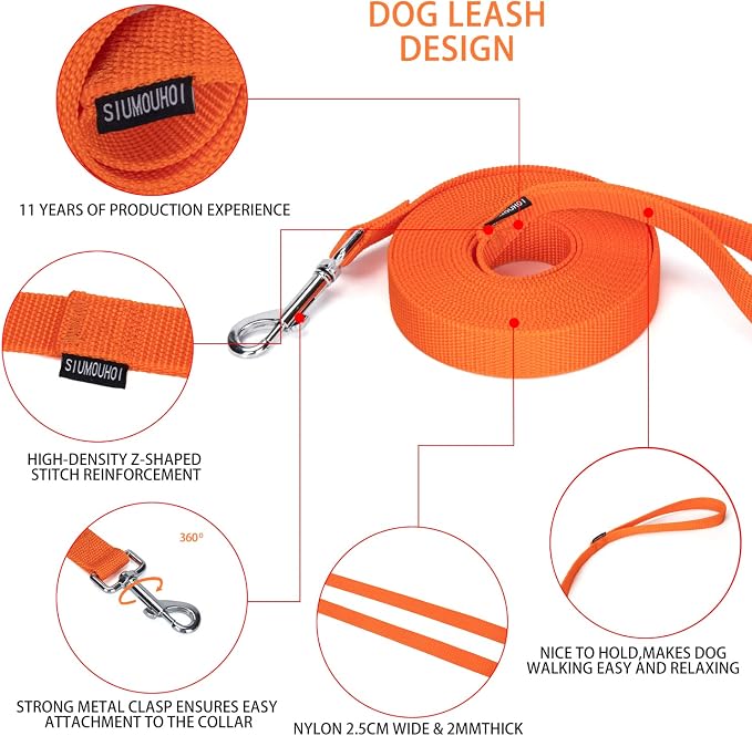 Strong Durable 15ft Nylon Dog Training Leash, 1 Inch Wide Traction Rope, for Small and Medium Dog (Orange, 15 Feet) - Image 3