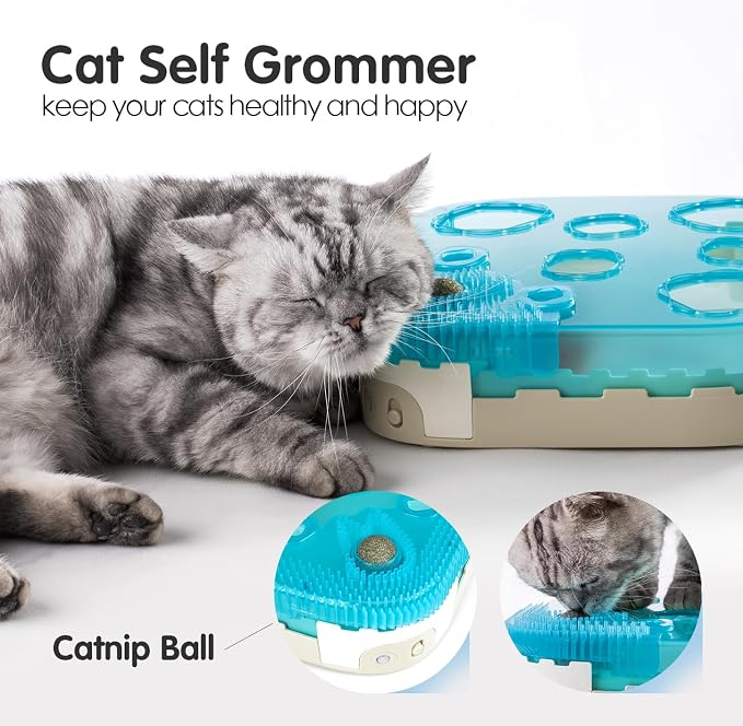 Migipaws 7-in-1 Interactive Cat Toy Motion Activated Indoor Playset with Automatic Pop Bounce Cat Ball, Feather Palm Tree Wand, Catnip Ball & Self-Grooming Cardboard House Rechargeable - Image 4