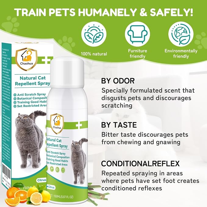 Cat Deterrent Spray, Natural Cat Repellent for Indoor & Outdoor Use, Safe Anti-Scratch Furniture Protector, Effective Cat Training Aid Spray for Sofa, Carpet & Door 150ml - Image 7