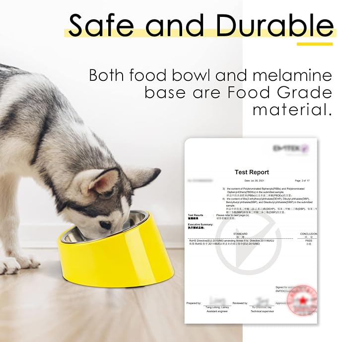 SUPERDESIGN Anti-Vomiting 15° Slanted Pet Bowl, S/0.5 Cup, Yellow | 15° Tilted, Anti-Vomit & Neck Relief, Non-Slip Base, Detachable Stainless Steel Liner, Dishwasher Safe, for Cats & Dogs - Image 5