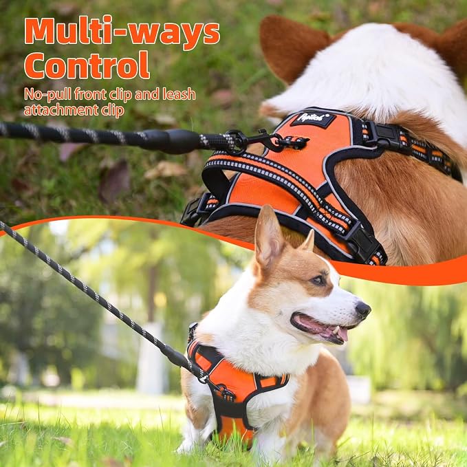 PUPTECK No Pull Dog Harness Medium Sized, Adjustable Reflective Dog Harness with Handle Easy Control, Comfortable Soft Padded Pet Vest Harness for Medium Dogs, Orange M - Image 3