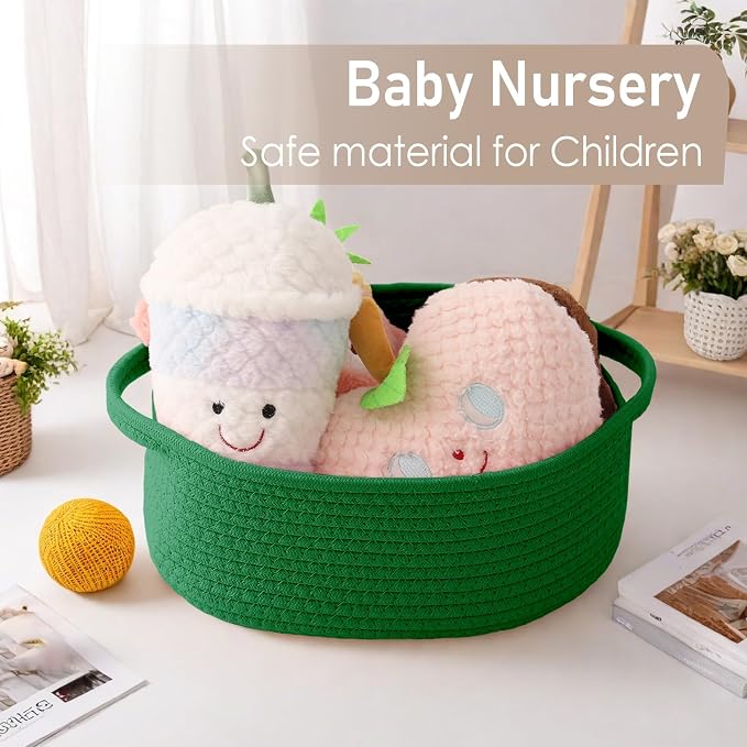 JMvicyroam Small Woven Basket, Empty Gift Basket, Green/1 Pack | Small Gift Basket, Cotton Rope, 12 x 8 x 18 in, Handles, Includes Ribbon and Bag, Birthday Gift Basket - Image 5