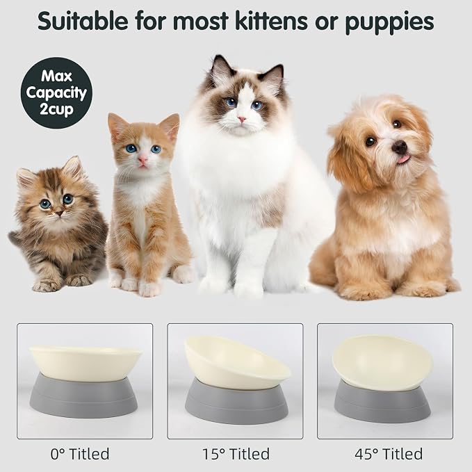 Bulldog Bowl Anti-Slip Dog Cat Dish Detachable Rubber Dog Bowl Pet Sterile Tilted Pet Feeder Slope Base (Grey, 2 Cup (Small/Medium Dog)) - Image 4