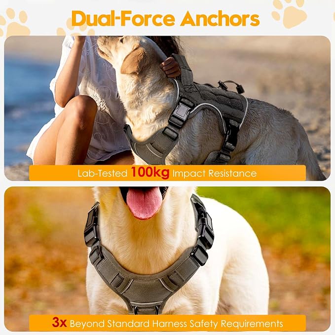 Heavy-Duty Tactical Dog Harness for Large Dogs, No Pull Adjustable Reflective Pet Vest with Molle System, K9 Military-Grade Control for Service Training, Outdoor & 10+ Breeds, Gray, Small - Image 4