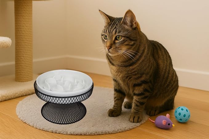 2PCS Raised Ceramic Cat Slow Feeder Bowl Elevated Food Bowl with Stand, Cat Slow Bowl for Wet Food and Dry Food,Slow Down Eating Speed, Whisker Friendly Pet Puzzle Feeder for Kitten and Small Dog - Image 8