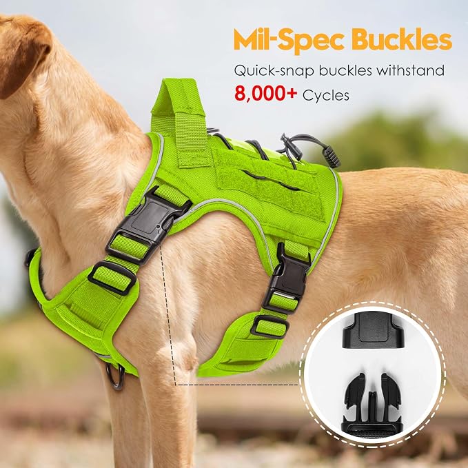 Heavy-Duty Tactical Dog Harness for Large Dogs, No Pull Adjustable Reflective Pet Vest with Molle System, K9 Military-Grade Control for Service Training, Outdoor & 10+ Breeds, Wild Lime, Small - Image 3