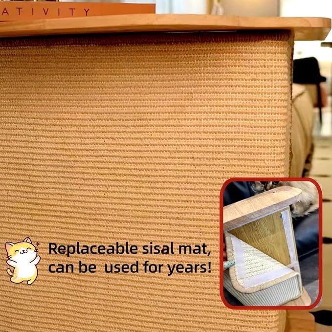 SHENGOCASE L Shaped Sofa Couch Corner Cat Scratching Post, Sisal Scratch Pad Mat, Armrest Protector with Replaceable Sisal Scratcher End Table - Image 6