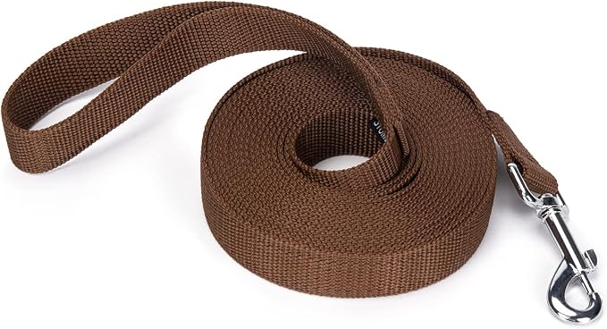 Strong Durable Nylon Dog Training Leash, 1 Inch Wide Traction Rope, 6 ft 10ft 15ft Long, for Small and Medium Dog (Brown, 15 Feet) by Siumouhoi
