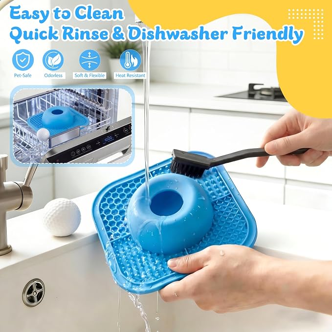 Slow Feeder Dog Bowls & Lick Mat for Liquid and Thick Treat, Anti-Slip Dog Lick Bowl with Interactive Rolling Ball, 5/6 Cup Pup Licking Toy for Large Medium Small Dogs and Cats-Large Blue - Image 6