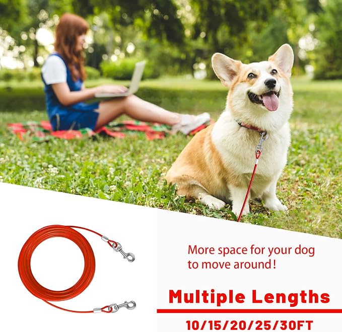 Dog Tie Out Cable, Dog Runner Cable | 10/15/20/25/30 FT Steel Cable with Sturdy Clips, Suitable for Yard Outdoor Use, Holds Large Dogs up to 165 Lbs - Image 7