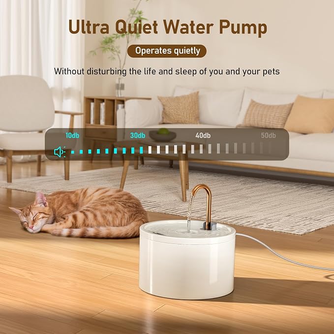 DOOOB Ceramic Cat Water Fountain, 2.1L/71oz Ceramic Cat Fountain | Automatic Ceramic Water Fountain for Cats, Pet Water Fountain with Ultra-Quiet Pump and 3 Filters & 3 Sponges (White) - Image 3