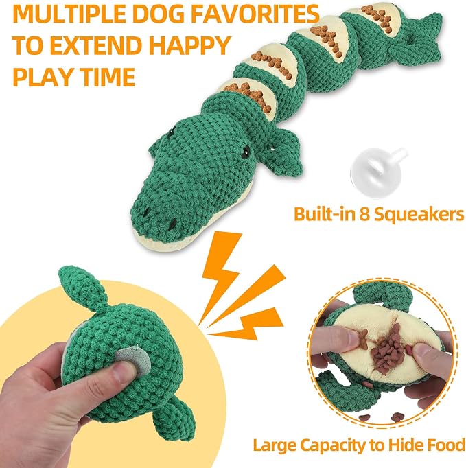 Mihachi Dog Enrichment Toys, Snuffle Toy for Small Medium Dogs, Detachable Dog Puzzles Squeaky Sniffle Interactive Toy for Foraging Training, Boredom and Mental Stimulation, Green Crocodile - Image 2