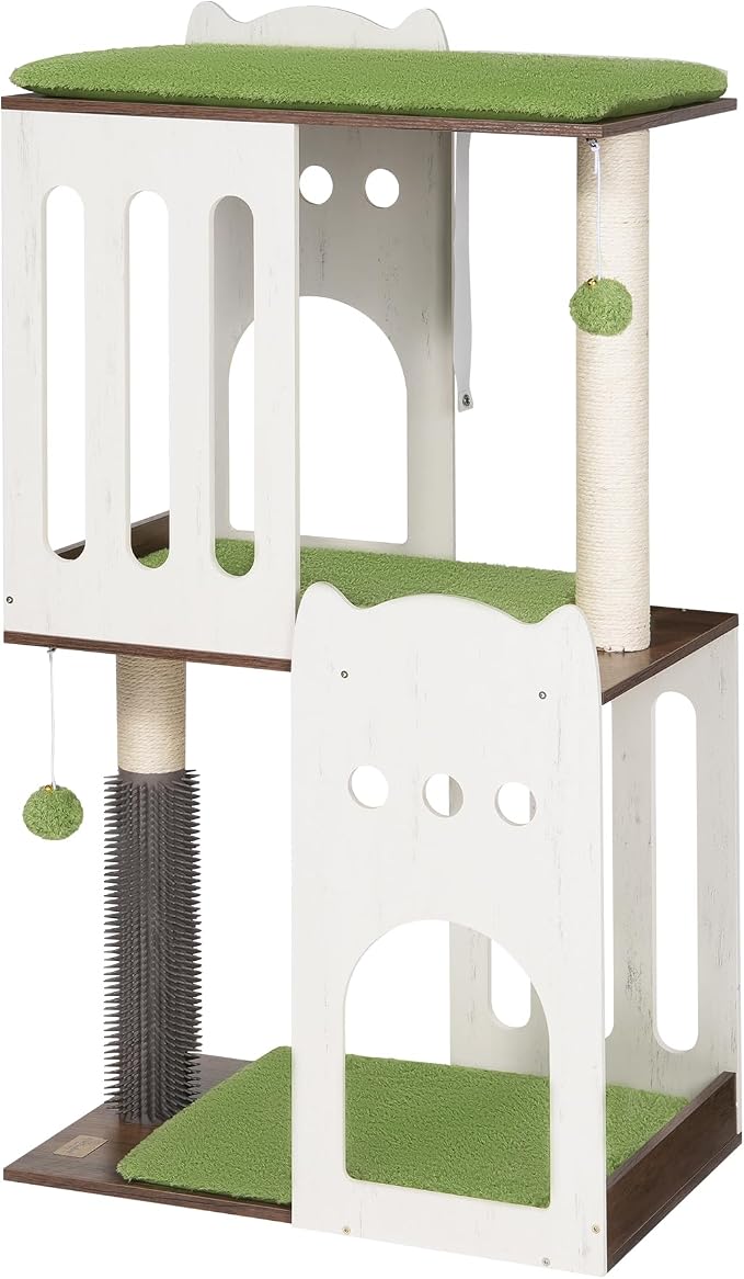 43.7in 3-Tier Modern Cat Tree Tower Condo, Cat Scratch Posts for Indoor Cats, Big Plate, Two 19.7in Full Sisal Scratching Posts, White - Image 7