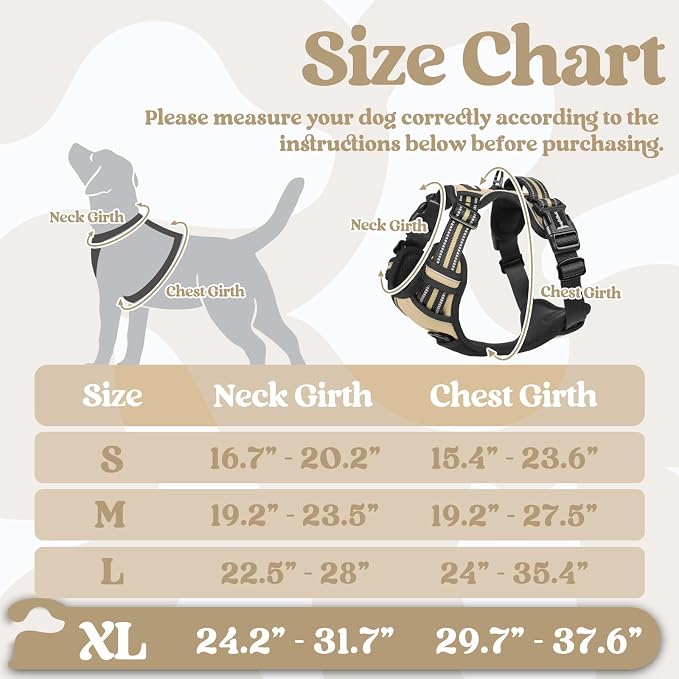 rabbitgoo Dog Harness for Large, Updated Easy On & Off with 3 Buckles | No Pull No Choke, Walking with 2 Clips and Handle, Adjustable Soft Reflective, Beige, X-large - Image 2