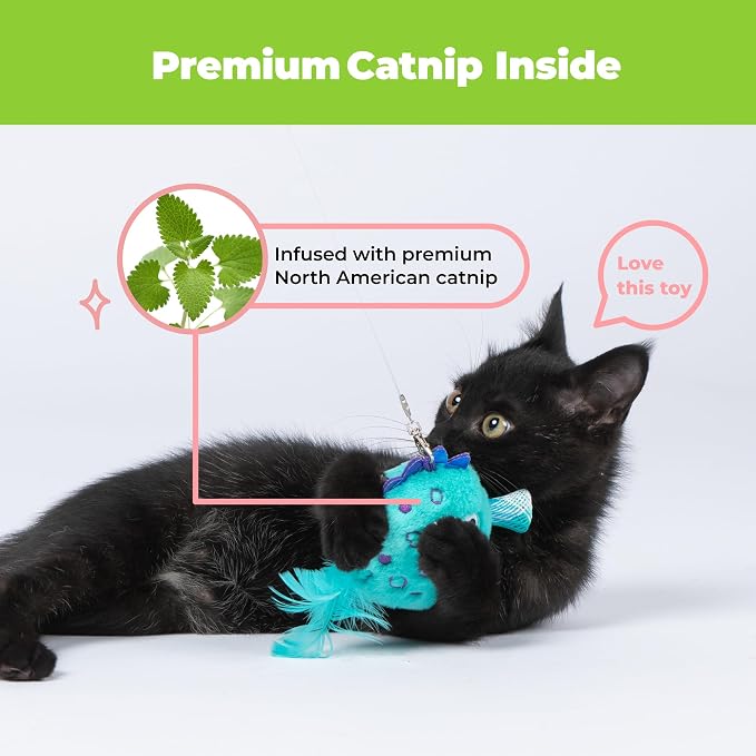 Best Pet Supplies Catify Interactive Cat Toy with Catnip - Fluffy Fish Set | Catnip Infused, 2 Sushi Roll Set, Plush Pull Out Topping Chew Toy, Durable, For Indoor Cats & Kittens, Attaches to Wand - Image 2