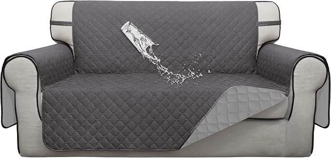 ISSUNTEX Double Protection 100% Waterproof Loveseat Sofa Covers for Living Room, Couch Covers for 2 Cushion Couch Sofa, Reversible Furniture Protector Sofa Cover for Dogs (Loveseat, Gray/Light Gray) by ISSUNTEX
