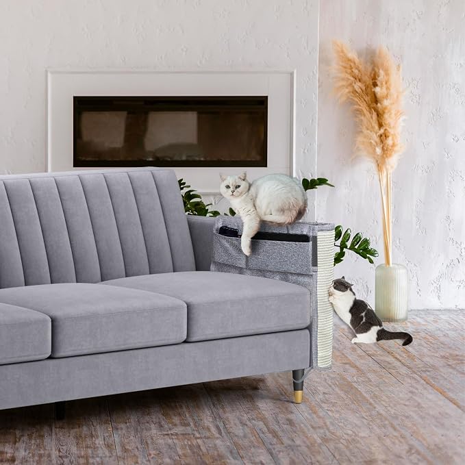 Upgraded Cat Scratch Furniture Protector,Cat Scratch Sofa Arm Sheild with Large Size Natural Sisal for Protecting Couch Sofa Chair Furniture 27.6''L*19.6''W (Light Grey/Left Handed) - Image 7
