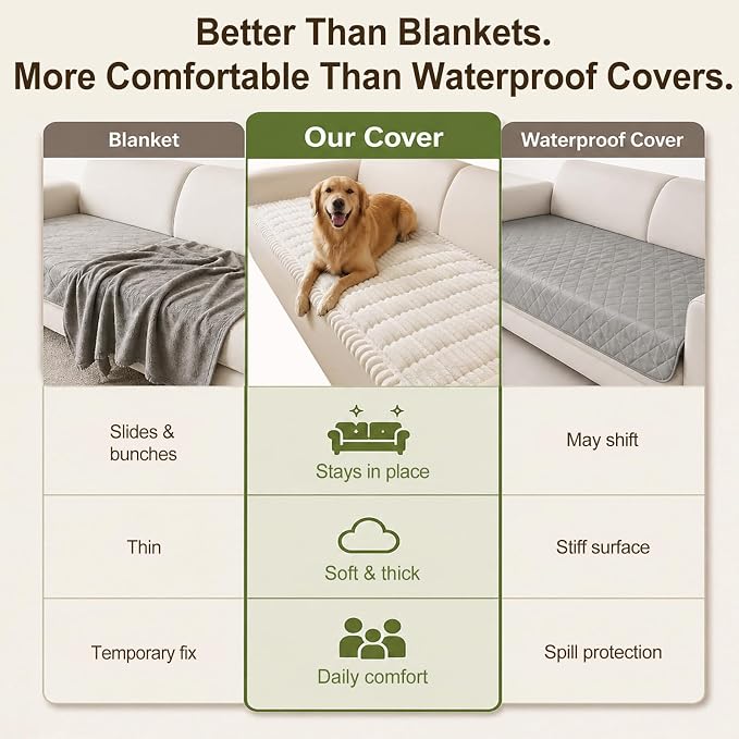 decorUhome Couch Cover for Dogs, Non Slip Fuzzy Thick Pet Sofa Protector | Pet Friendly, Machine Washable, Fits 4-Cushion Sofa, Protects Against Pet Hair, Scratches & Daily Messes, White, 27.6" x 88" - Image 7