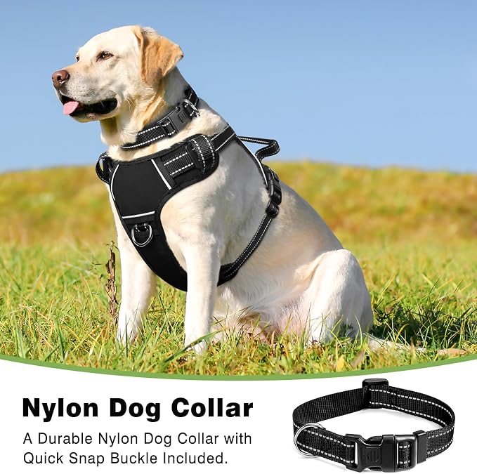 Dog Harness No Pull, Pet Harnesses with Dog Collar, Adjustable Reflective Oxford Outdoor Vest, Front/Back Leash Clips for Small, Medium, Large, Extra Large Dogs, Easy Control Handle for Walking - Image 2